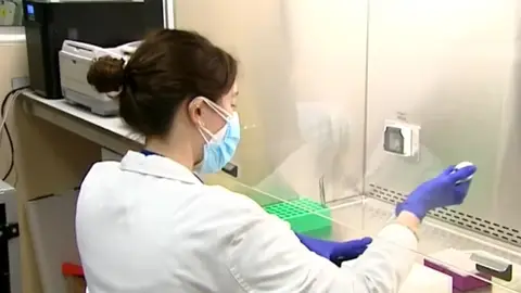 Imagen de una bióloga en un laboratorio de Cataluña Imagen de una bióloga en un laboratorio de Cataluña