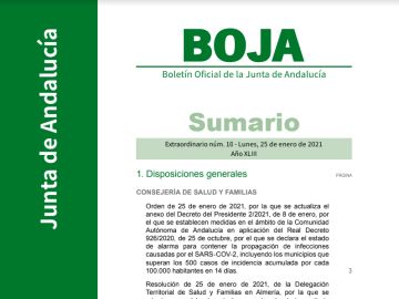 BOJA de hoy 27 de enero con las nuevas restricciones de Andalucía por el coronavirus en PDF