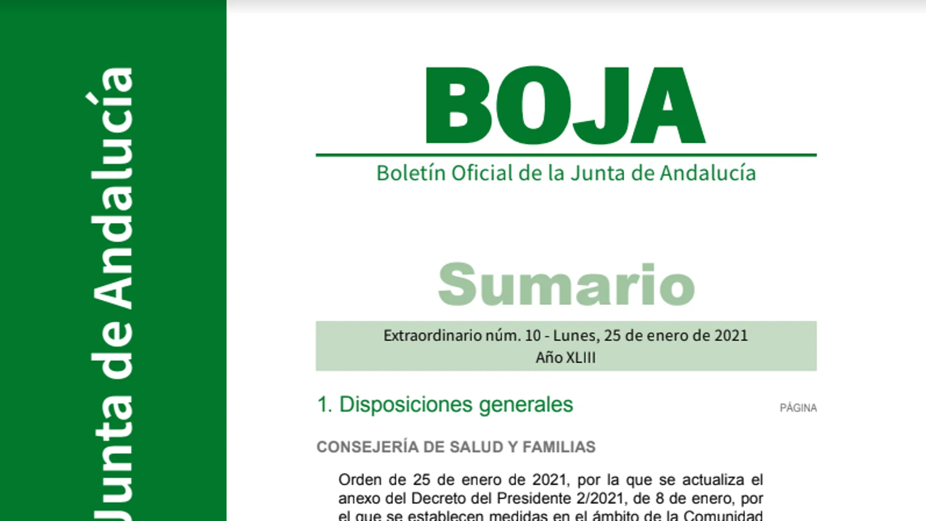 BOJA de hoy 27 de enero con las nuevas restricciones de Andalucía por el coronavirus en PDF BOJA de hoy 27 de enero con las nuevas restricciones de Andalucía por el coronavirus en PDF