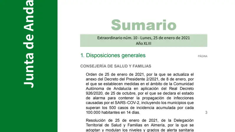 BOJA de hoy 27 de enero con las nuevas restricciones de Andalucía por el coronavirus en PDF BOJA de hoy 27 de enero con las nuevas restricciones de Andalucía por el coronavirus en PDF