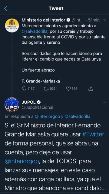 Polémico tuit de Marlaska. Polémico tuit de Marlaska.