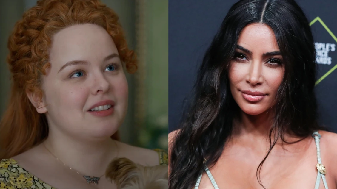 Nicola Coughlan, Penelope Featherington en 'Los Bridgerton' y Kim Kardashian Nicola Coughlan, Penelope Featherington en 'Los Bridgerton' y Kim Kardashian