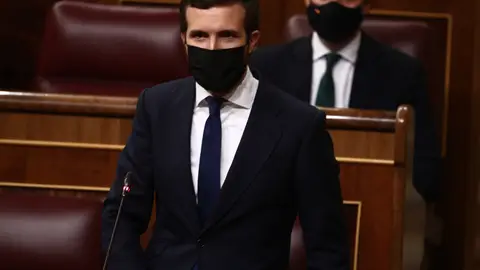 El líder del PP, Pablo Casado, interviene durante la primera sesión de control al Gobierno de 2021 celebrada en el Congreso de los Diputados Control de Gobierno