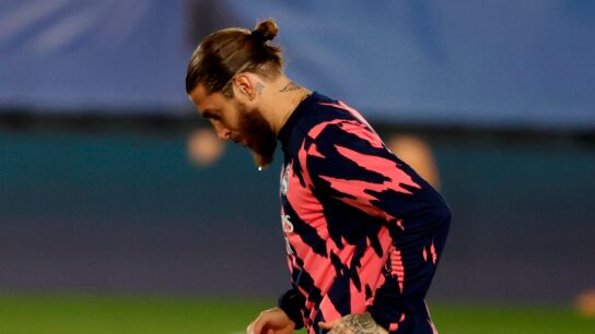 Sergio Ramos, en un calentamiento