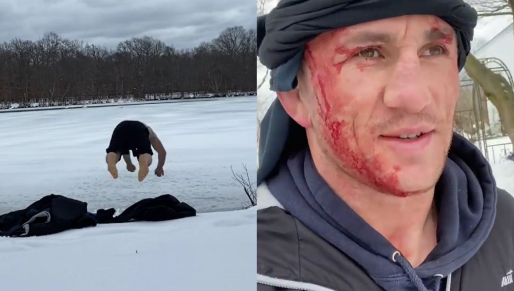 Merab Dvalishvili, luchador de UFC, se parte la cabeza al saltar a un lago helado