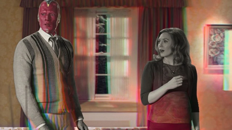Paul Bettany y Elizabeth Olsen en 'WandaVision' Bruja Escarlata y Vision en la serie de Marvel