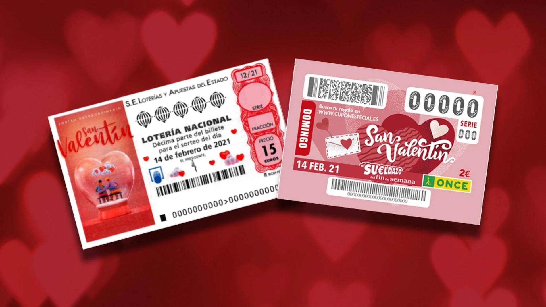 Sorteo Extraordinario de San Valentín de la Lotería Nacional y Sueldazo de San Valentín de la ONCE Sorteo Extraordinario de San Valentín de la Lotería Nacional y Sueldazo de San Valentín de la ONCE