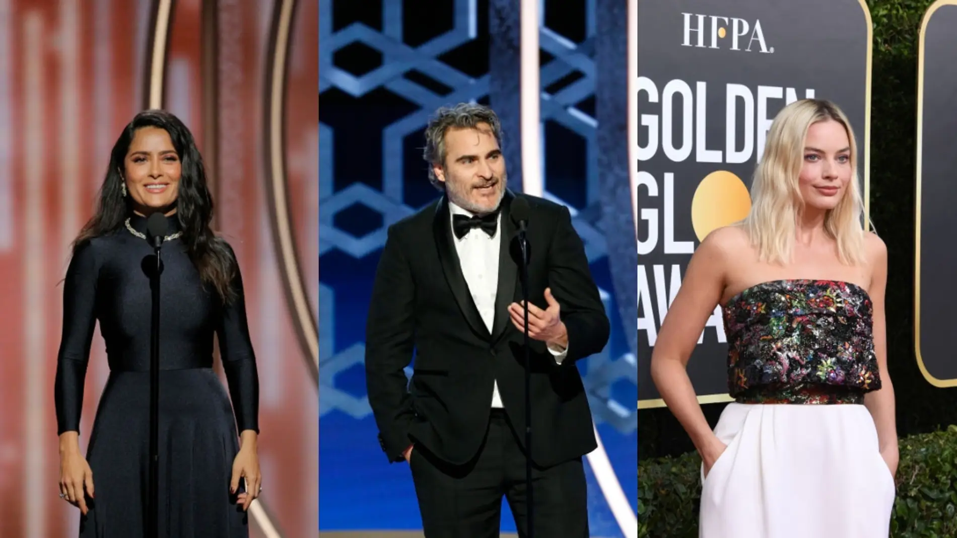 Salma Hayek, Joaquin Phoenix y Margot Robbie en los Globos de Oro