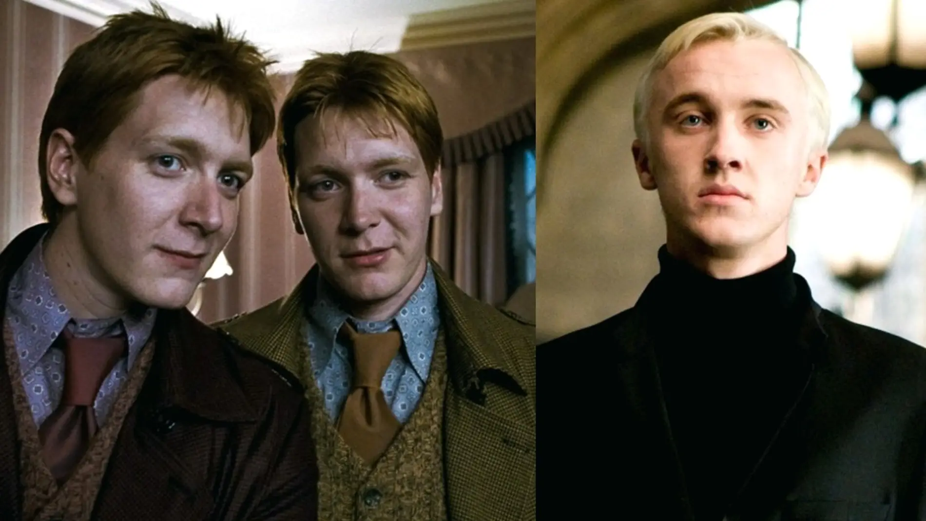 Los gemelos Phelps y Tom Felton en 'Harry Potter