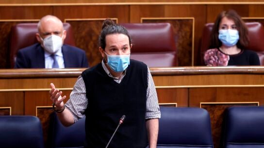 El vicepresidente segundo y ministro de Derechos Sociales y Agenda 2030, Pablo Iglesias, interviene en el Congreso de los Diputados