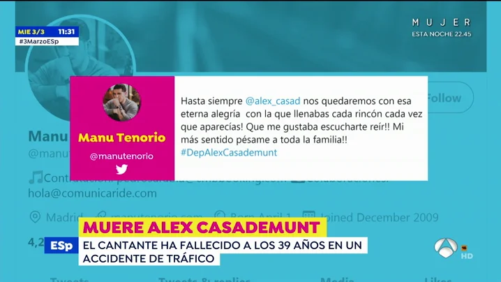Los mensajes de cari&ntilde;o de Chenoa, Bisbal, Bustamante o Natalia tras conocer la muerte de &Aacute;lex Casademunt de Operaci&oacute;n Triunfo