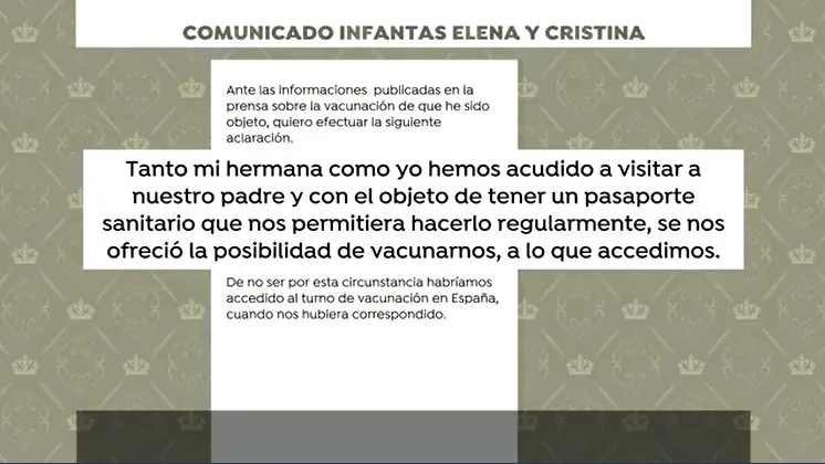 Comunicado infantas Elena y Cristina Comunicado infantas Elena y Cristina