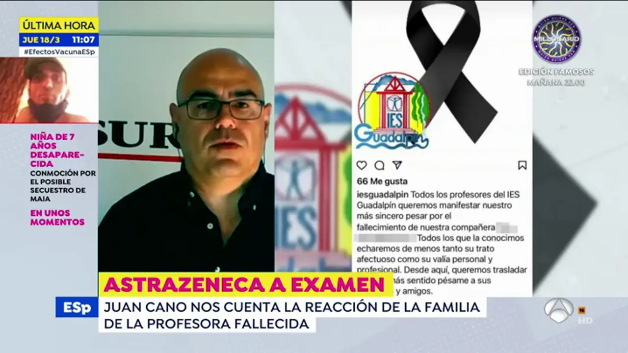 Las últimas horas de la profesora fallecida tras vacunarse con Astrazeneca: "Fue al instituto pero tuvo que volver a casa"