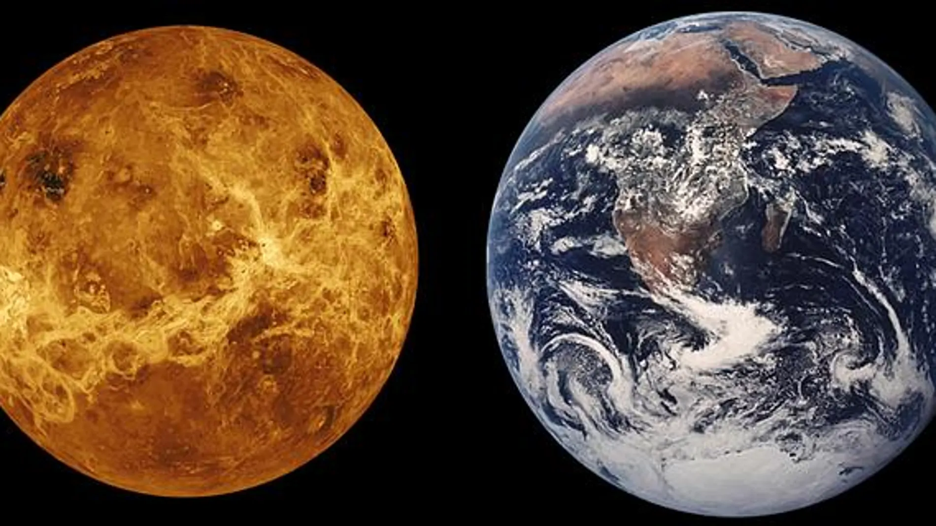 Imagen de Venus (izda.) y la Tierra (dcha.) Imagen de Venus (izda.) y la Tierra (dcha.)