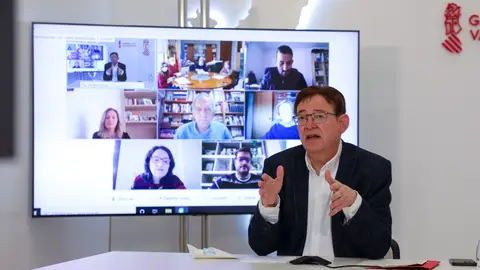 El president Ximo Puig en la reunión de hoy El president Ximo Puig en la reunión de hoy