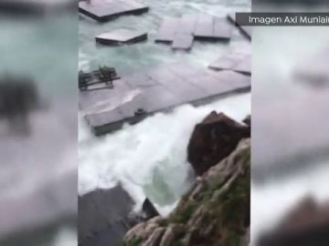 El temporal encalla embarcaciones y destroza plataformas militares flotantes en Cantabria