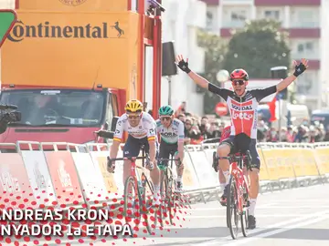 Andreas Kron celebra la victoria en la etapa 1 de la Volta a Catalunya 2021 Andreas Kron celebra la victoria en la etapa 1 de la Volta a Catalunya 2021