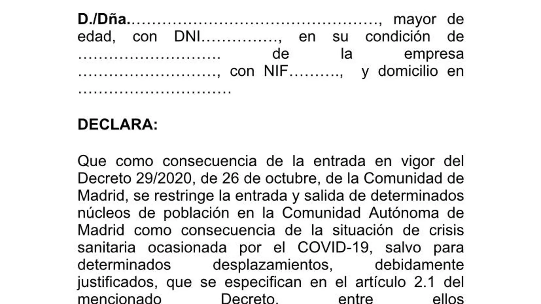 Justificante movilidad COVID Semana Santa Justificante movilidad COVID Semana Santa