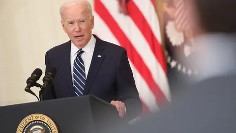 El presidente de EE.UU., Joe Biden, habla durante la primera rueda de prensa de su mandato, El presidente de EE.UU., Joe Biden, habla durante la primera rueda de prensa de su mandato,