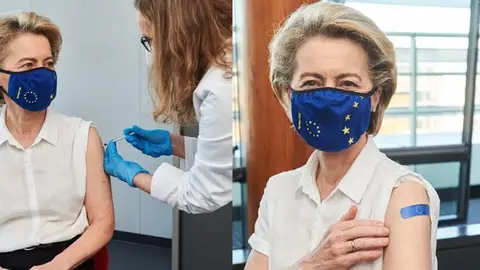 Von der Leyen recibe la vacuna contra el coronavirus sin especificar el fármaco inyectado Von der Leyen recibe la vacuna contra el coronavirus sin especificar el fármaco inyectado