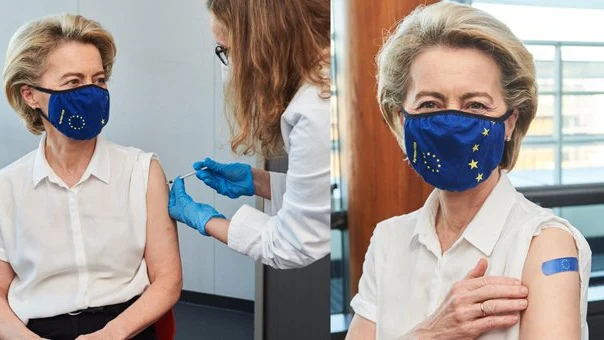 Von der Leyen recibe la vacuna contra el coronavirus sin especificar el fármaco inyectado Von der Leyen recibe la vacuna contra el coronavirus sin especificar el fármaco inyectado