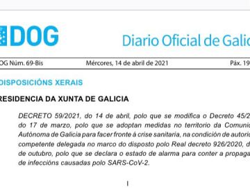 DOG de 14 de abril con las nuevas restricciones en Galicia en PDF