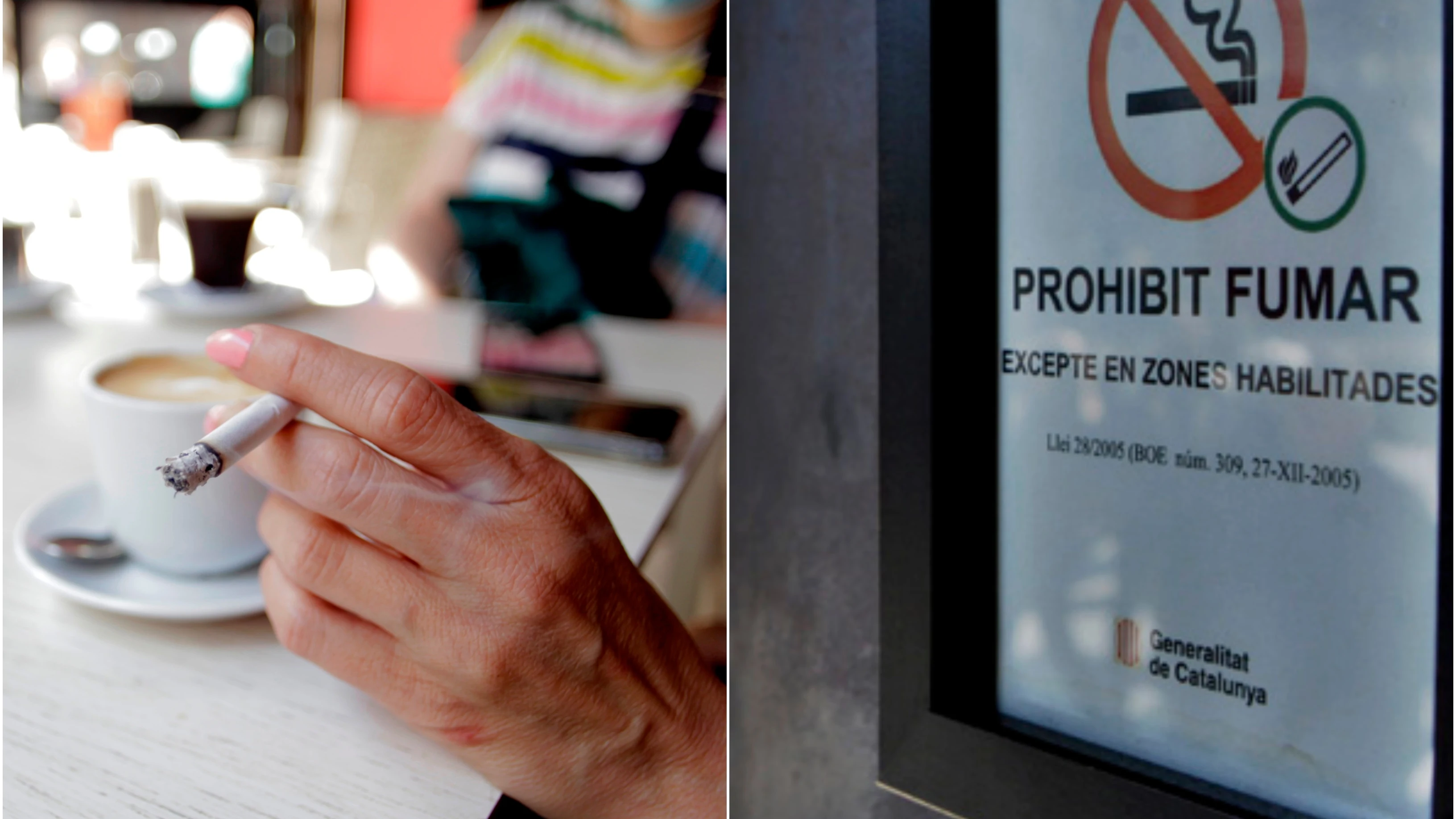 Una mujer fumando en una terraza Encuesta: ¿Estás a favor de la prohibición de fumar en terrazas?