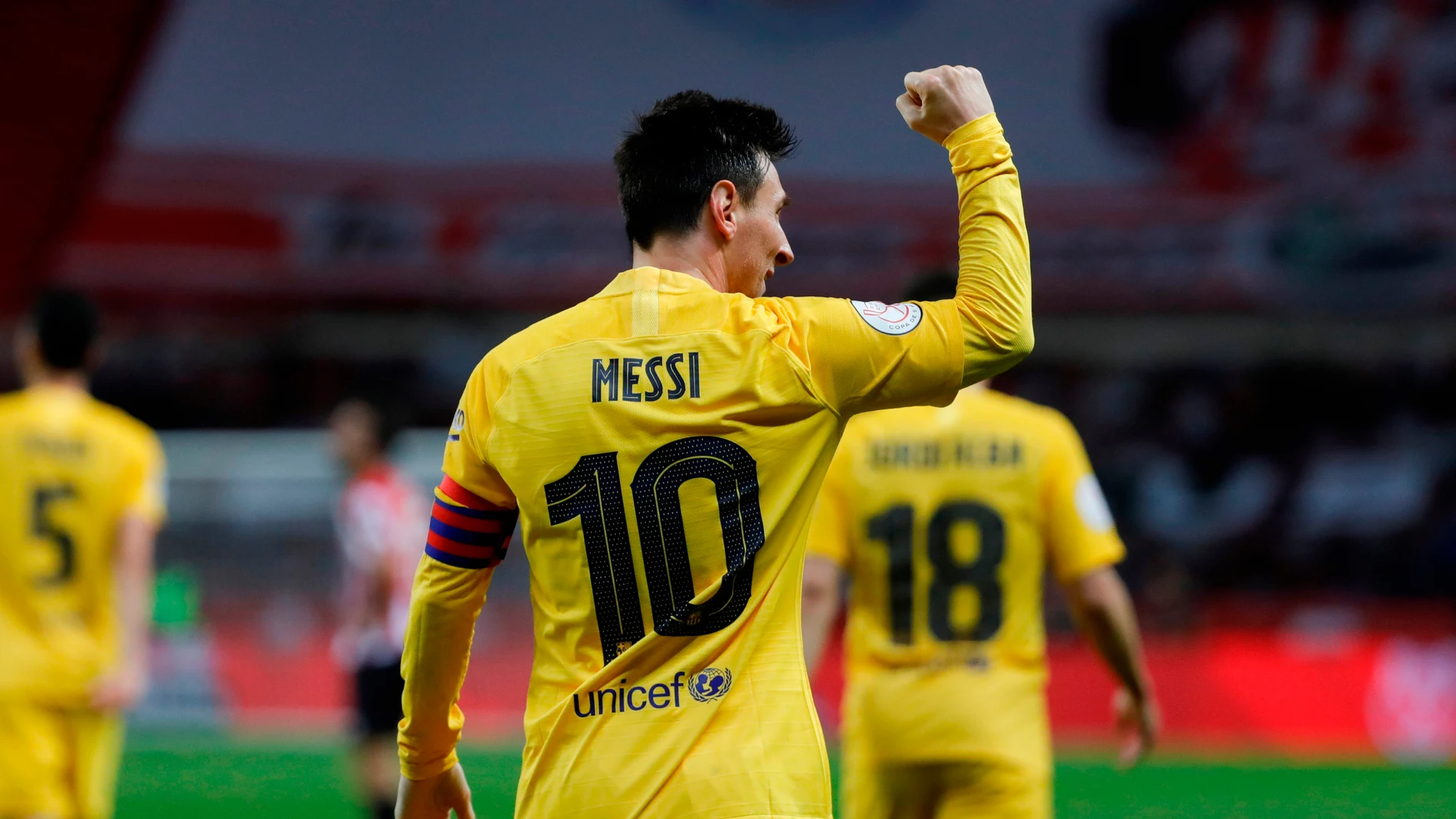 Leo Messi celebra uno de sus goles ante el Athletic en la final de la Copa del Rey