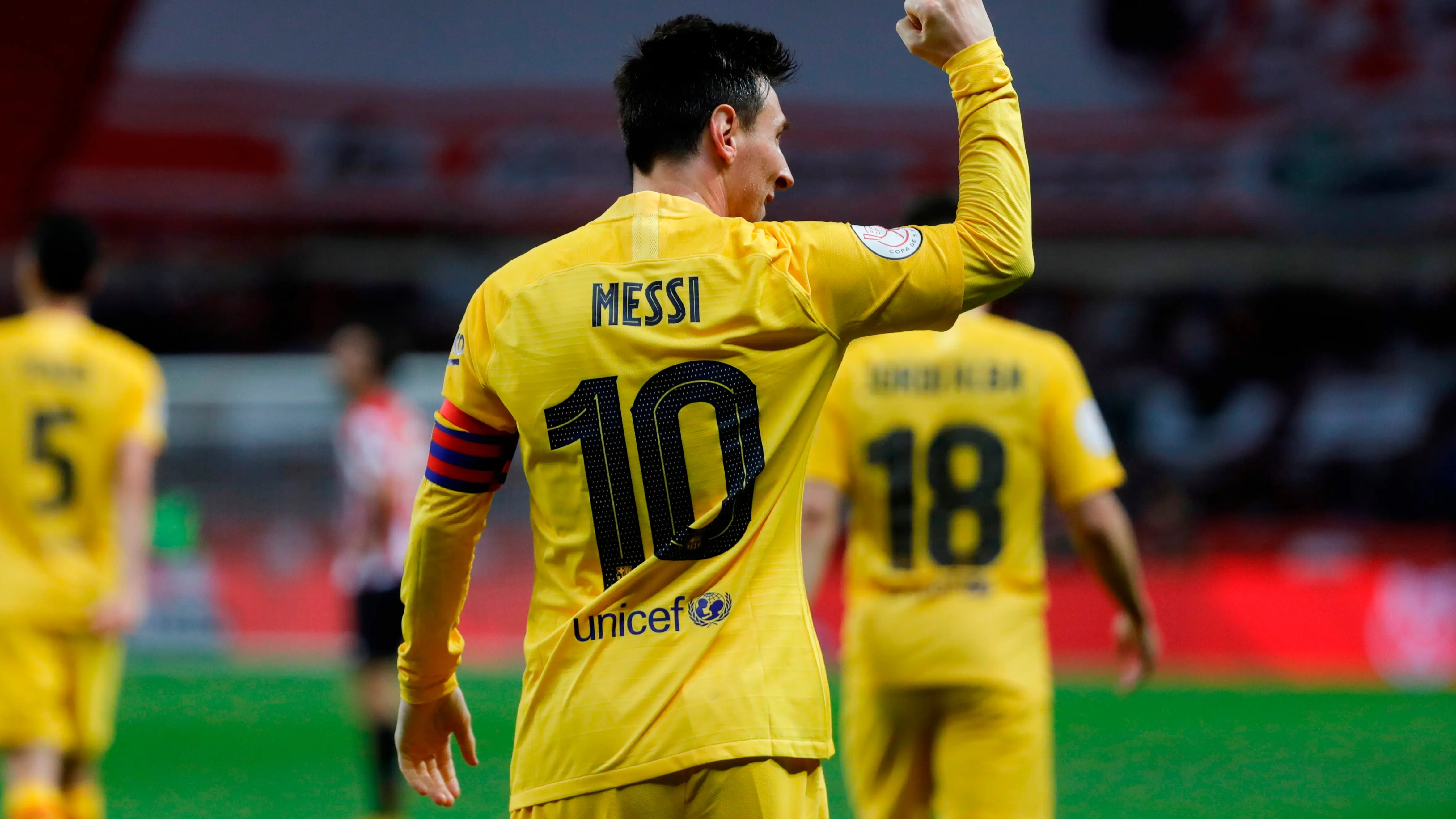 Leo Messi celebra uno de sus goles ante el Athletic en la final de la Copa del Rey