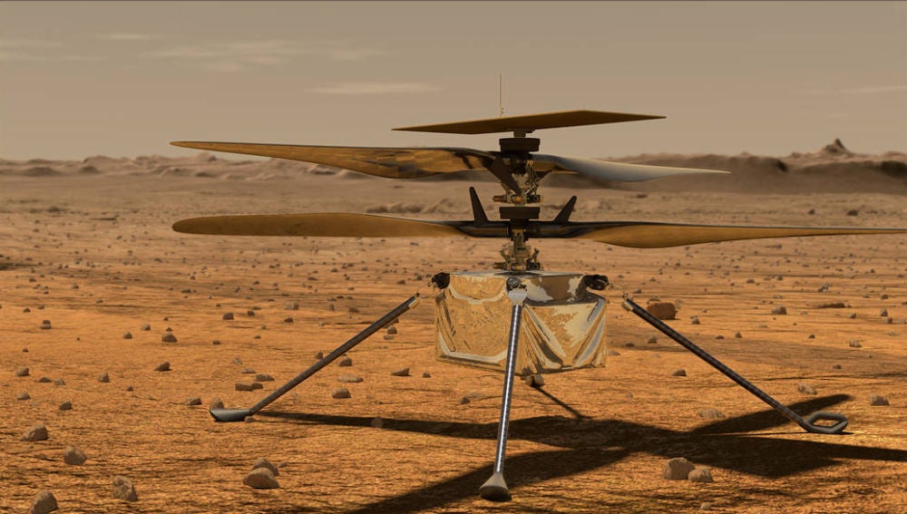 El helicóptero Ingenuity sobre la superficie de Marte