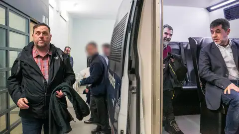 Orion Junqueras a punto de entrar en furgón policial junto a Jordi Sànchez y Jordi Cuixart Orion Junqueras a punto de entrar en furgón policial junto a Jordi Sànchez y Jordi Cuixart