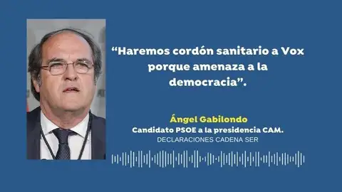 Elecciones Madrid: Ángel Gabilondo pide un cordón sanitario a Vox "para que no entre en ningún Gobierno" Elecciones Madrid: Ángel Gabilondo pide un cordón sanitario a Vox "para que no entre en ningún Gobierno"