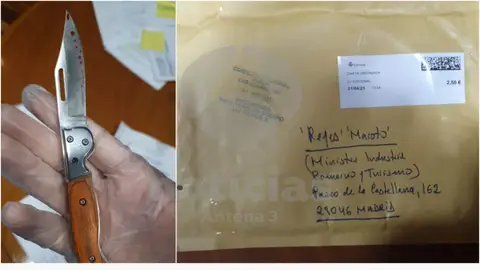 El sobre y la navaja que ha recibido Reyes Maroto El sobre y la navaja que ha recibido Reyes Maroto