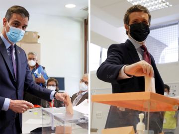 Pedro Sánchez y Pablo Casado votan en las elecciones de Madrid