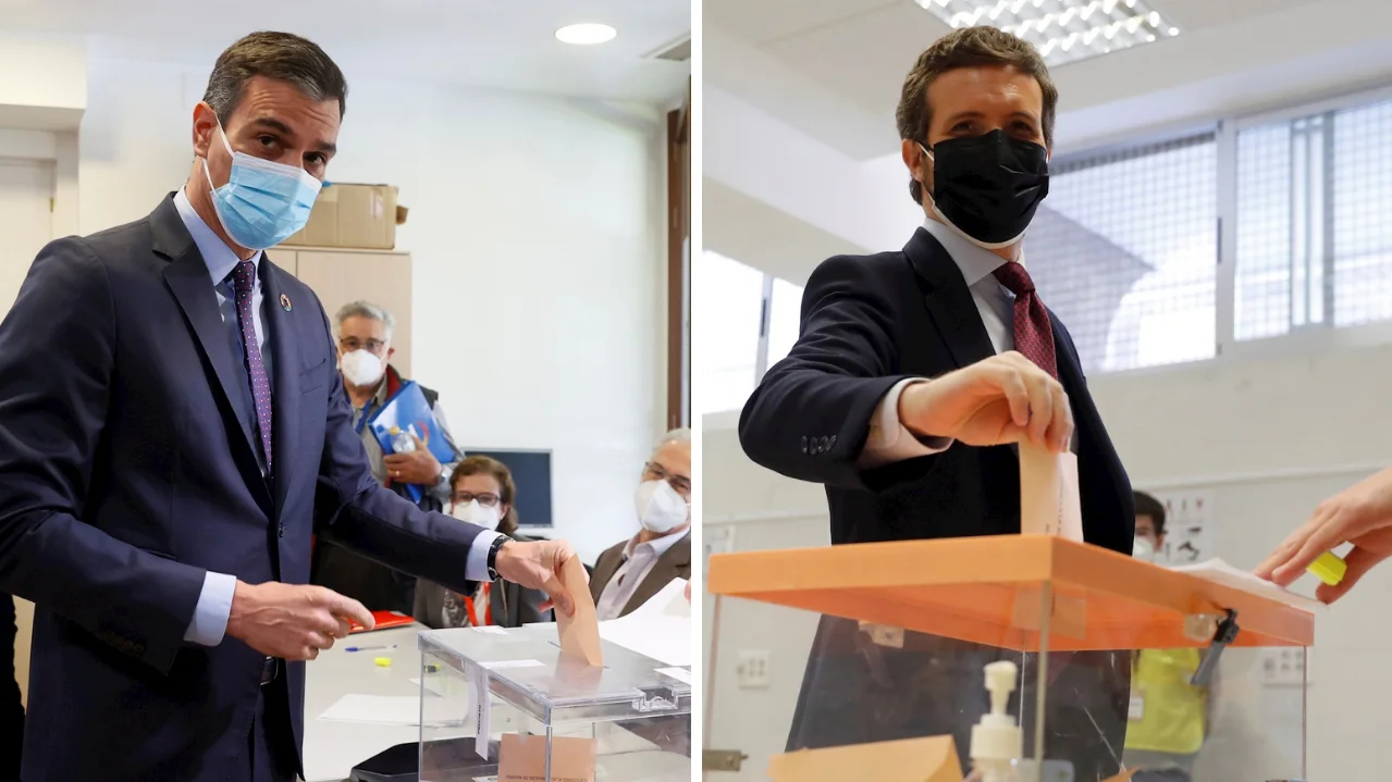 Pedro Sánchez y Pablo Casado votan en las elecciones de Madrid Pedro Sánchez y Pablo Casado votan en las elecciones de Madrid