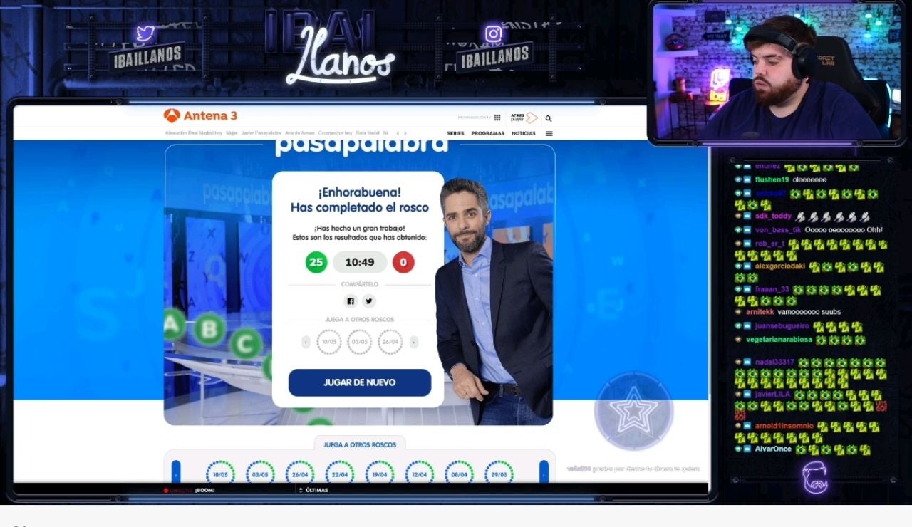 Ibai Llanos completa el Rosco virtual de 'Pasapalabra' Ibai Llanos completa el Rosco virtual de 'Pasapalabra'
