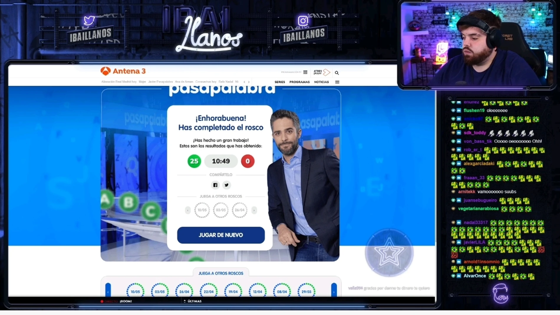 Ibai Llanos completa el Rosco virtual de 'Pasapalabra'