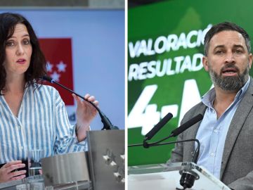 La presidenta de la CAM, Isabel Díaz Ayuso, y el líder de Vox, Santi Abascal