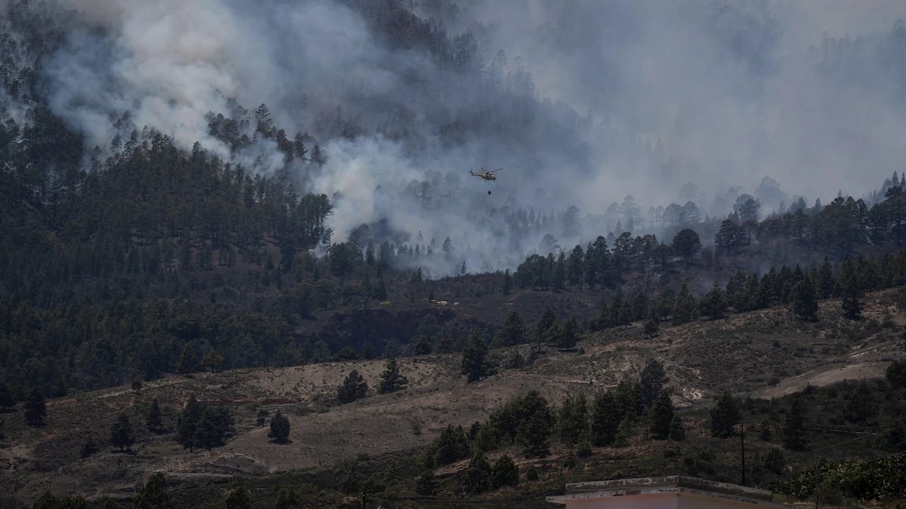Medios aéreos se han incorporado las labores de extinción del incendio forestal que ha comenzado esta mañana en el barranco de Chajaña, en el municipio tinerfeño de Arico, y que se desplaza hacia la cumbre de la isla Medios aéreos se han incorporado las labores de extinción del incendio forestal que ha comenzado esta mañana en el barranco de Chajaña, en el municipio tinerfeño de Arico, y que se desplaza hacia la cumbre de la isla