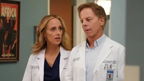 Kim Raver y Greg Germann como Teddy y Koracick en 'Anatomía de Grey' Kim Raver y Greg Germann como Teddy y Koracick en 'Anatomía de Grey'
