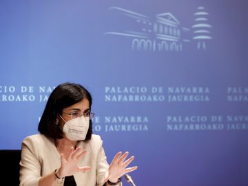La ministra de Sanidad, Carolina Darias, tras la reunión del Consejo Interterritorial de Salud de este miércoles en Pamplona