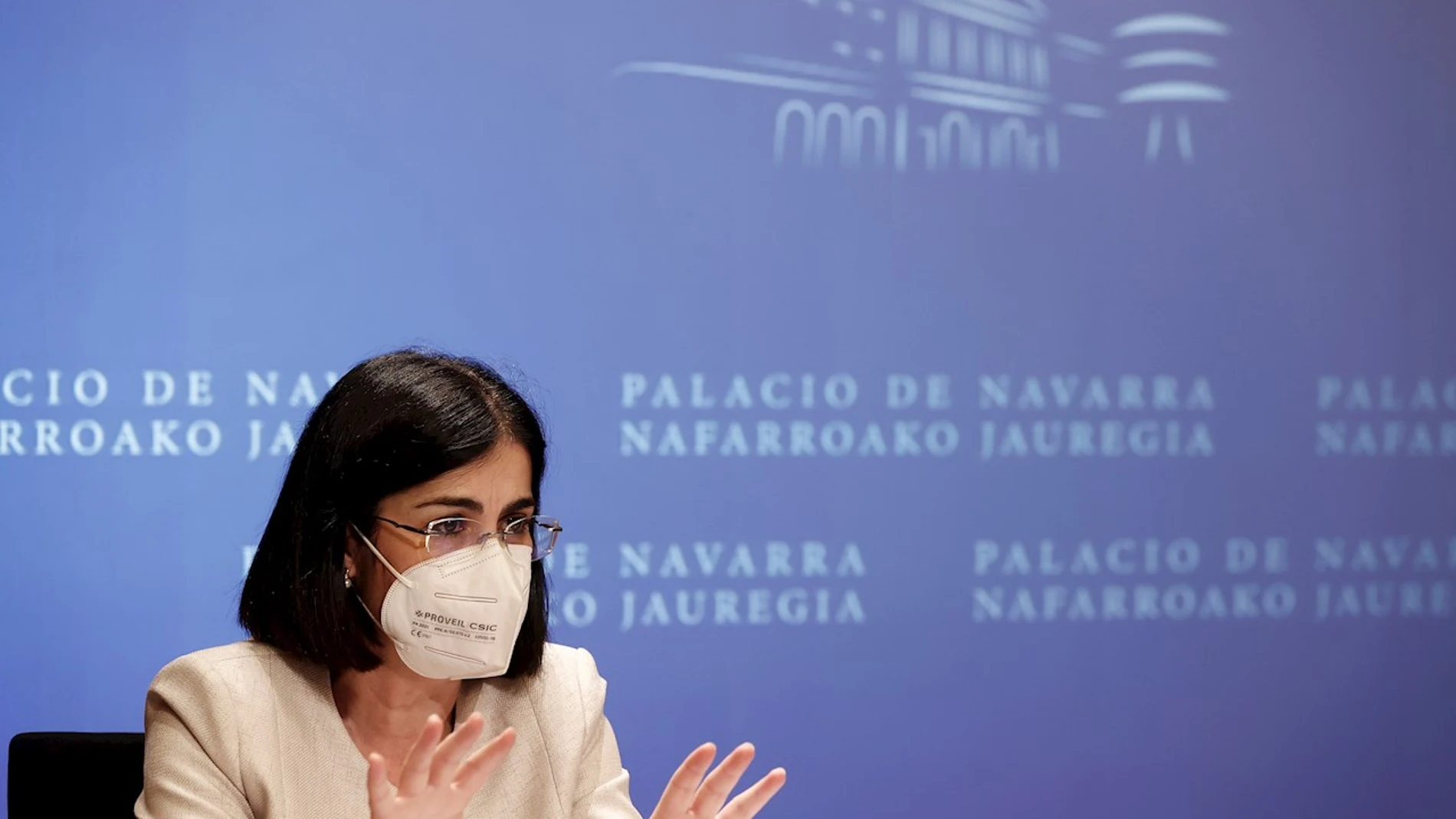 La ministra de Sanidad, Carolina Darias, tras la reunión del Consejo Interterritorial de Salud de este miércoles en Pamplona