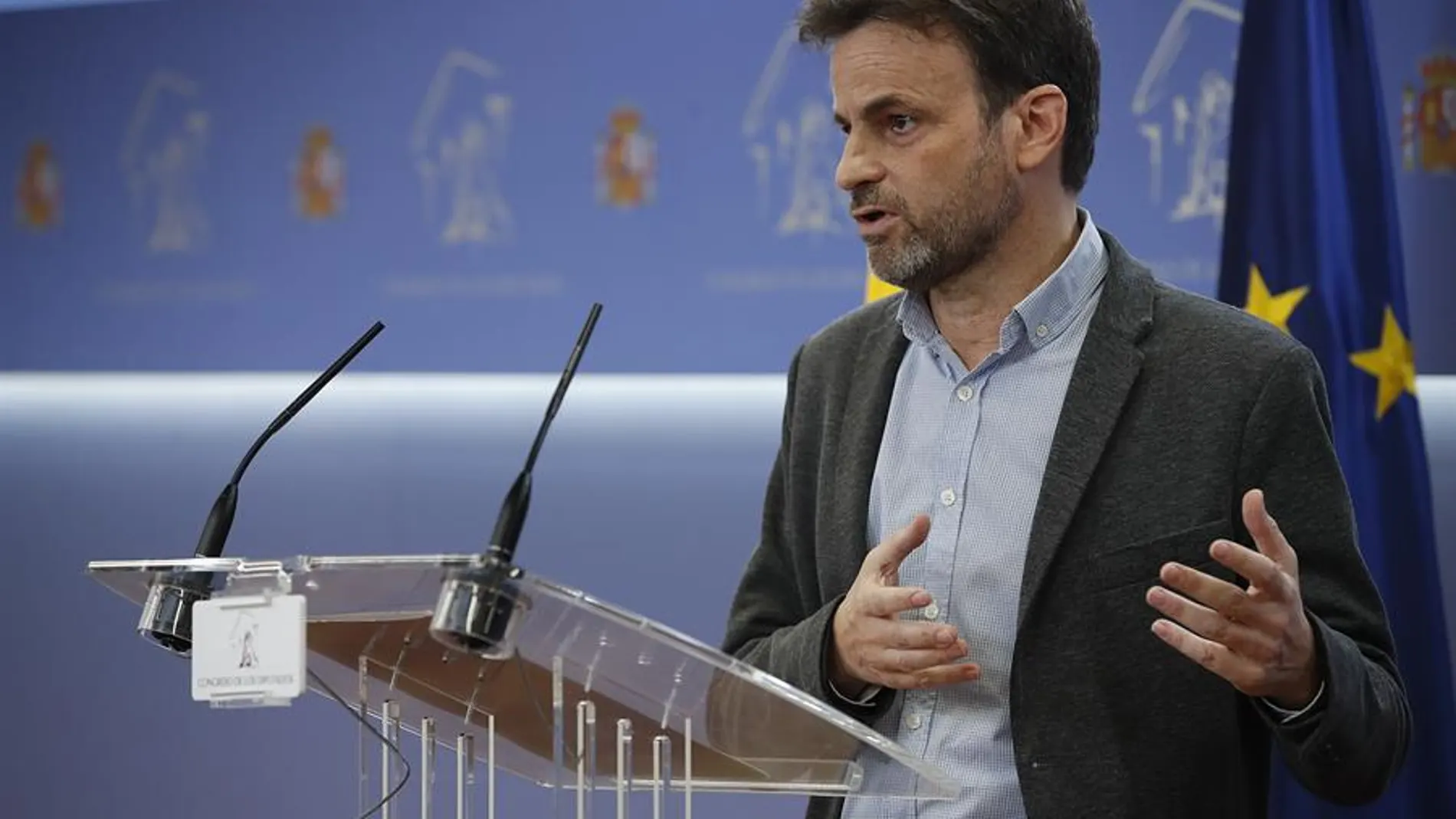 Jaume Asens, durante la rueda de prensa ofrecida este martes en el Congreso de los Diputados.