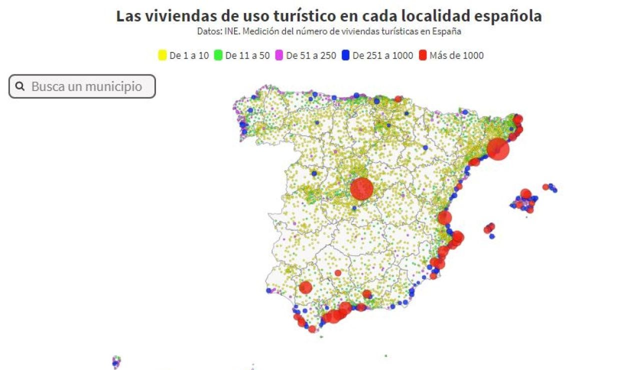 Mapa interactivo de pisos turísticos: ¿Cuántas viviendas turísticas hay en tu municipio? Mapa interactivo de pisos turísticos: ¿Cuántas viviendas turísticas hay en tu municipio?