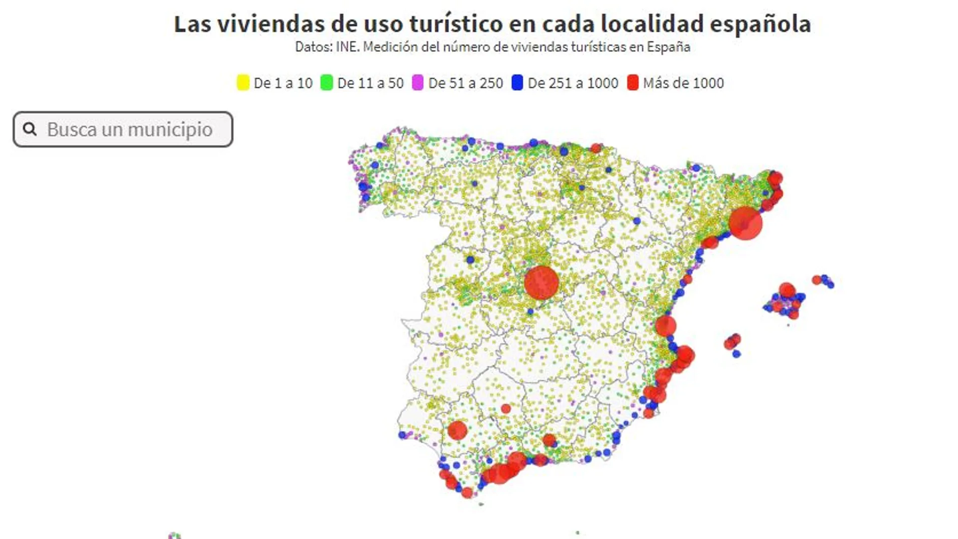 Mapa interactivo de pisos turísticos: ¿Cuántas viviendas turísticas hay en tu municipio? 