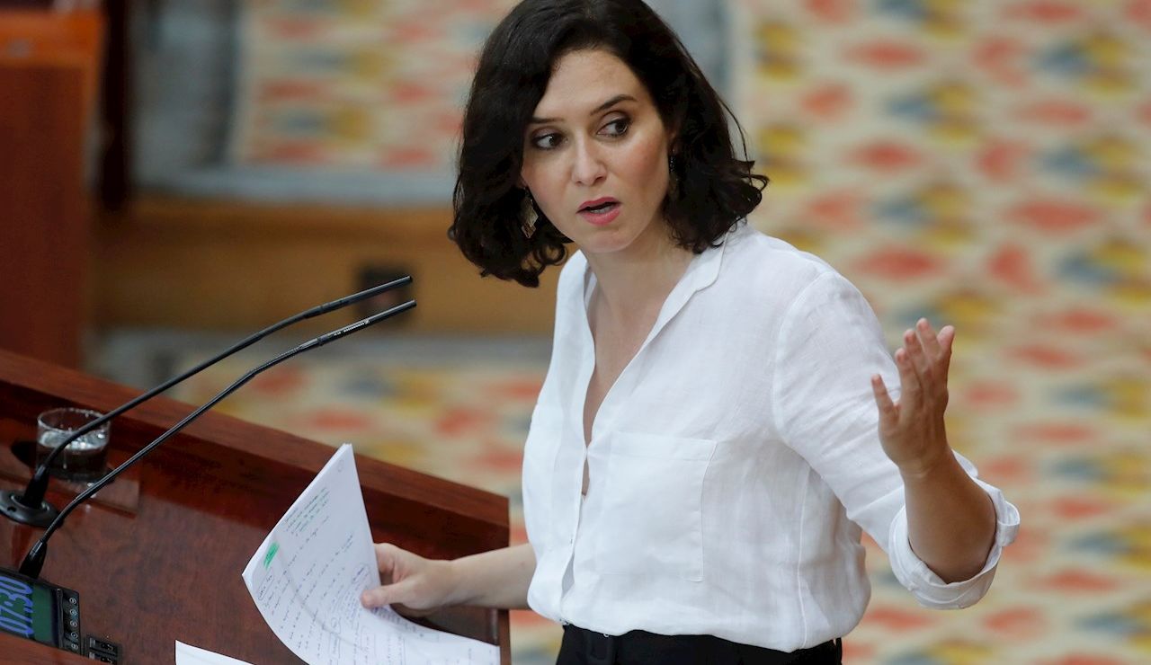La presidenta en funciones y candidata a la Presidencia de la Comunidad de Madrid, Isabel Díaz Ayuso durante su intervención la segunda jornada del debate de la sesión de investidura de la XII Legislatura de la Comunidad de Madrid, este viernes en la Asamblea La presidenta en funciones y candidata a la Presidencia de la Comunidad de Madrid, Isabel Díaz Ayuso durante su intervención la segunda jornada del debate de la sesión de investidura de la XII Legislatura de la Comunidad de Madrid, este viernes en la Asamblea