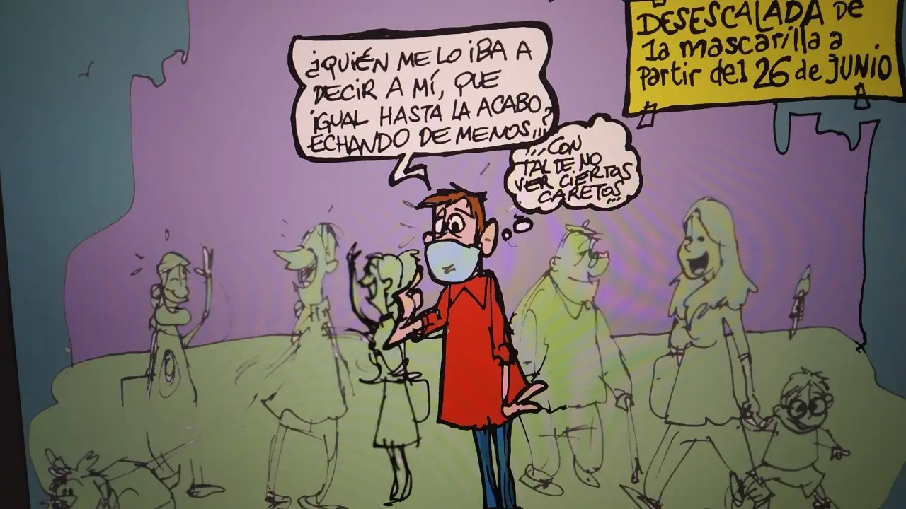 El fin de la mascarilla en exteriores, en la viñeta gráfica de Alfredo Boto-Hervás El fin de la mascarilla en exteriores, en la viñeta gráfica de Alfredo Boto-Hervás