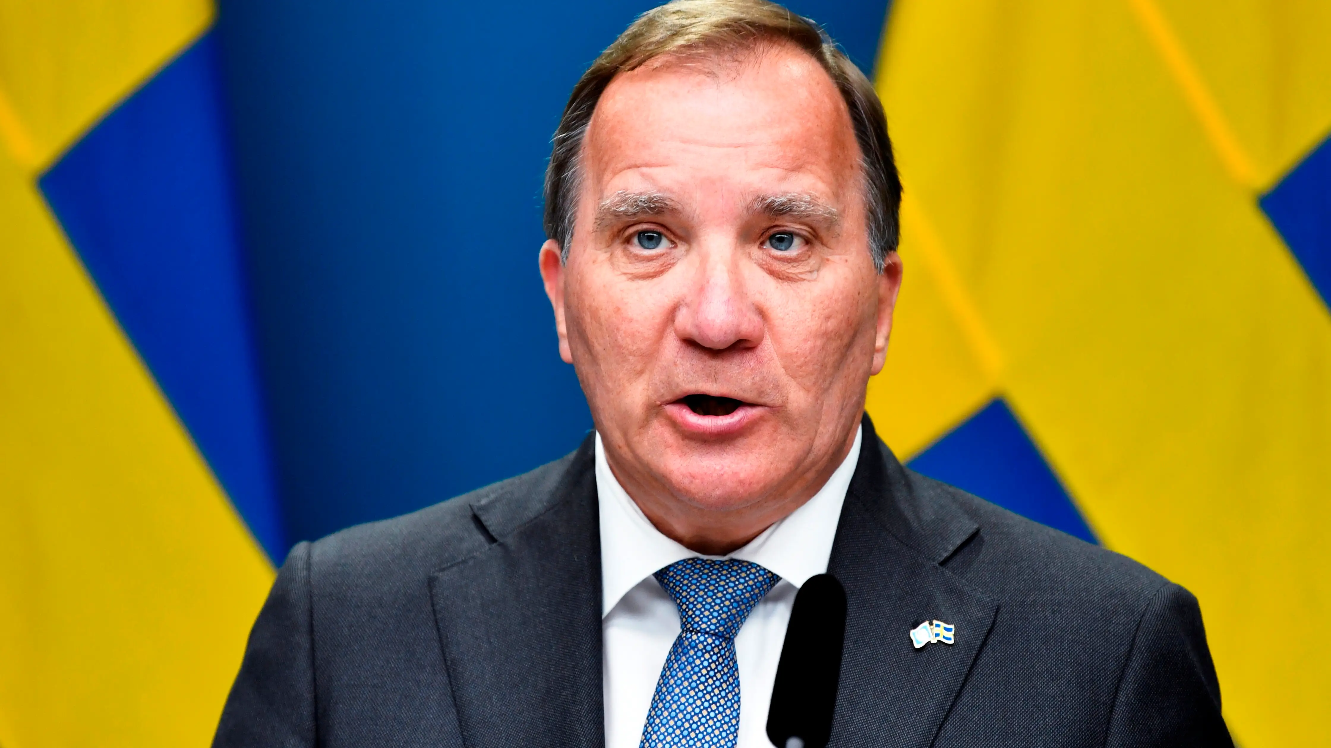 El Primer Ministro de Suecia, Stefan Löfven, durante una conferencia de prensa El Primer Ministro de Suecia, Stefan Löfven, durante una conferencia de prensa