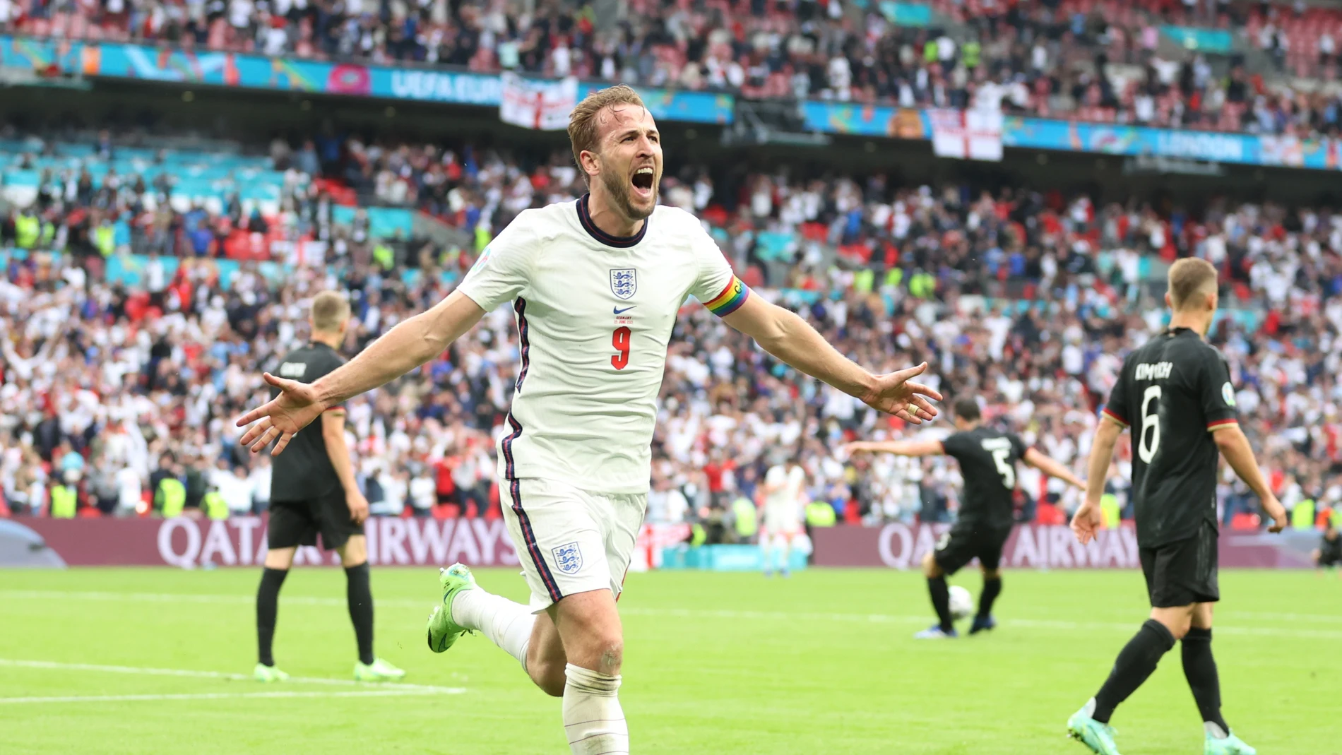 Harry Kane celebra su gol ante Alemania en Wembley