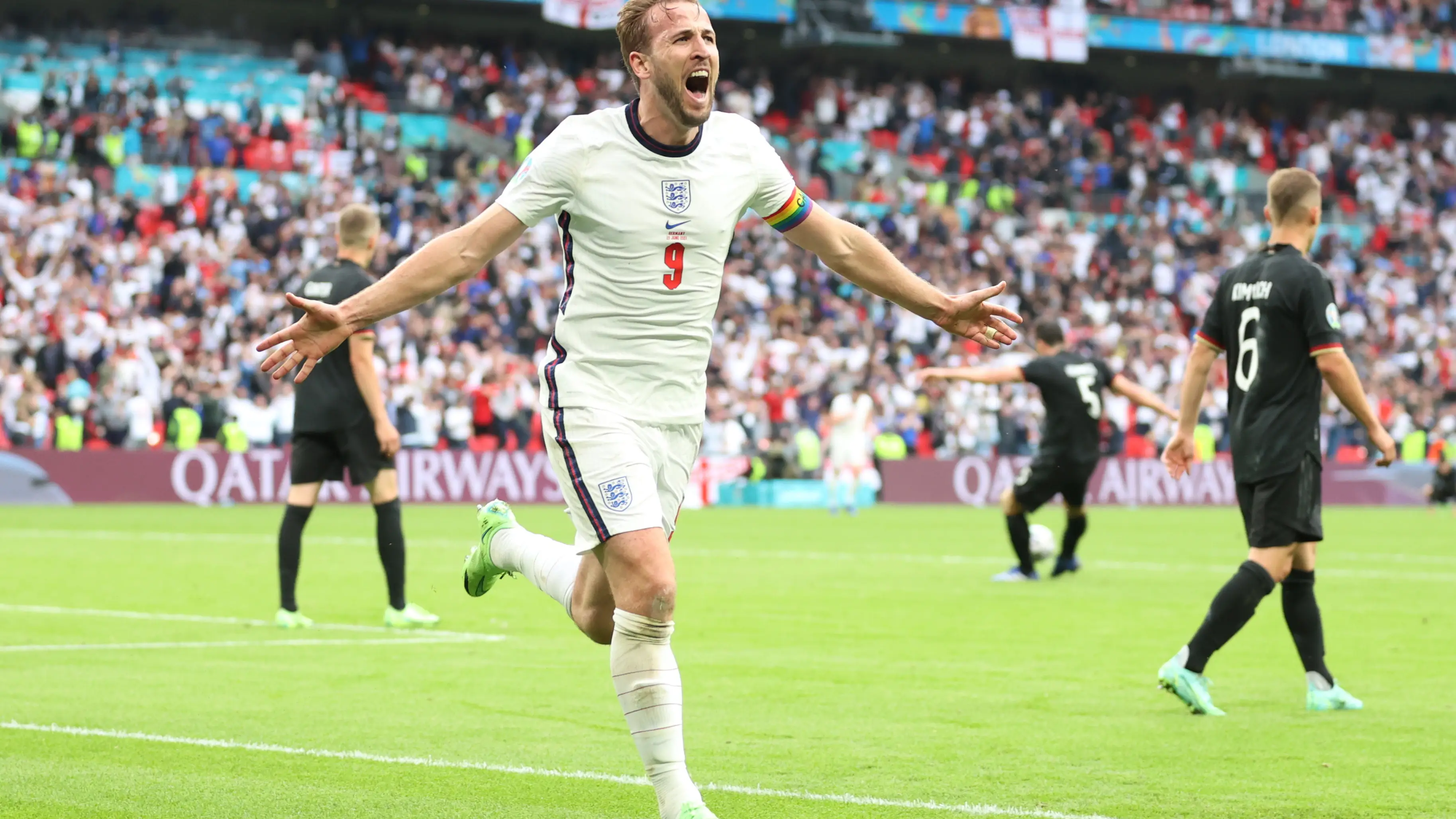 Harry Kane celebra su gol ante Alemania en Wembley
